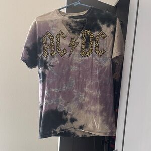 AC/DC Tie-Dye Leopard Logo Tee - Black, Purple, Cream